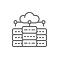 Web hosting server, data centre, distributed database line icon.