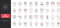 Web hosting, server and database settings, domain and firewall, backup line icon set