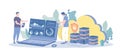 Web Hosting Service. Online database, cloud computing, web data center, server. File storage and protection. Vector illustration