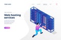 Web hosting services isometric landing page template Royalty Free Stock Photo