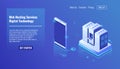 Web hosting services, Isometric server room vector, digital technology, server rack, save file on cloud storage, mobile