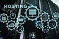 Web Hosting Technology Internet and Networking Concept. On Server room background. Virual screen.