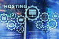Web Hosting Technology Internet and Networking Concept. On Server room background. Virual screen