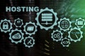 Web Hosting Technology Internet and Networking Concept. On Server room background. Virual screen Royalty Free Stock Photo