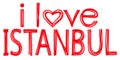 I Love Istanbul. Isolate doodle lettering inscription from red curved lines