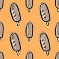 Ice cream lolly seamless pattern on a yellow background. Hand drawn doodle