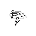 Icon. Haze storm. Lightning, clouds and wind. Windy weather