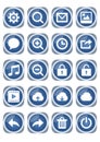 Web icon mega set, blue metallic icons with white pictograms, zoom, speech bubble, lock, cloud, trash and other Royalty Free Stock Photo