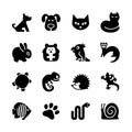 Web icon set. Pet shop, types of pets.