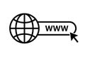 Web icon. WWW sign. Search www vector icon. Web hosting technology. Globe hyperlink icon. Isolated vector. Browser search website