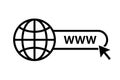 Web icon. WWW sign. Search www vector icon. Web hosting technology. Globe hyperlink icon. Isolated vector. Browser search website