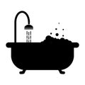 Web icons bathtub, shower, douche. Bathroom with shower and foam.