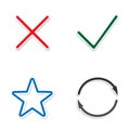 Web Icons. Check mark and Cross Icons. star and circle with arrows. Simple icon on white background. Modern mono solid plain flat