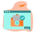 Online contract page, Send message, Send email containing contract - illustration with icons.