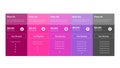 Five Website Pricing Plans in Pink, Purple, and Gray Colors with Get Started Buttons Royalty Free Stock Photo