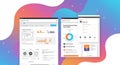 Web interface displays multiple dashboard screens. Left screen shows data analytics Royalty Free Stock Photo