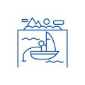 Lake, fishing on boat line icon concept. Lake, fishing on boat flat  vector symbol, sign, outline illustration. Royalty Free Stock Photo