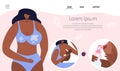 The web landing page with African American woman has one sided breastfeeding. New mom breastfeeding newborn baby, child Royalty Free Stock Photo