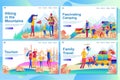 Web landing page design template for family travel tourism, camping.