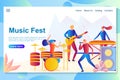 Web landing page design template for music festival concept. Band performing on stage.