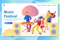 Web landing page design template for music festival concept. Band performing on stage.