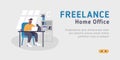 Web landing page template for freelance, work at home, online jobs and home office. Vector illustration on the grey background of