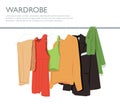 Web landing page template with wardrobe stuff. Closet wardrobe furniture inside. Various trendy