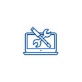 Laptop computer service line icon concept. Laptop computer service flat  vector symbol, sign, outline illustration. Royalty Free Stock Photo