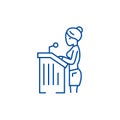 Lawyer woman,speech in court line icon concept. Lawyer woman,speech in court flat vector symbol, sign, outline