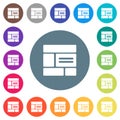 Web layout solid flat white icons on round color backgrounds