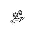 Line icon. Gears mechanism in hand Royalty Free Stock Photo