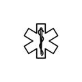 Line icon. Medicine ambulance emblem, star of life