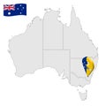 Location of Australian Capital Territory on map Australia. 3d Australian Capital Territory  flag map marker location pin. Quality Royalty Free Stock Photo