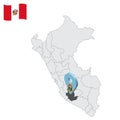Location of Ayacucho on map Peru. 3d location sign similar to the flag of Ayacucho. Quality map with provinces Republic of Peru