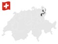 Location Canton of Appenzell Ausserrhoden on map Switzerland. 3d location sign similar to the flag of Appenzell Ausserrhoden.