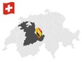 Location Canton of Bern on on map Switzerland. 3d location sign similar to the flag of Bern. Quality map with provinces of Sw