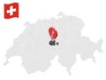 Location Canton of Obwalden on map Switzerland. 3d location sign similar to the flag of Obwalden. Quality map with cantons of