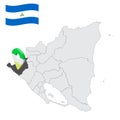 Location of Chinandega Department on map Nicaragua . 3d location sign similar to the flag of Chinandega. Quality map with prov