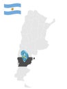 Location of Chubut Province on map Argentina. 3d location sign similar to the flag of Chubut . Quality map with provinces of