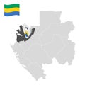 Location Estuaire Province on map Gabon. 3d location sign similar to the flag of Estuaire Province. Quality map with Regions o