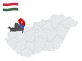 Location Gyor-Moson-Sopron County on map Hungary. 3d location sign similar to the flag of  Gyor-Moson-Sopron. Quality map  with  R Royalty Free Stock Photo