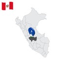Location of Junin on map Peru. 3d location sign similar to the flag of Junin. Quality map with provinces Republic of Peru for y