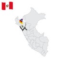 Location of La Libertad on map Peru. 3d location sign similar to the flag of Liberty. Quality map with provinces Republic of Pe