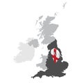 Location Map of England on map United kingdom of Great Britain. 3d England flag map marker location pin. High quality map of Grea