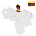 Location Miranda State on map Venezuela. 3d location sign similar to the flag of Miranda. Quality map with Regions of the Vene