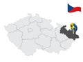 Location Moravian-Silesian Region on map Czech Republic. 3d location sign similar to the flag of Moravian-Silesian. Quality map