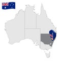 Location of New South Wales on map Australia. 3d New South Wales  flag map marker location pin. Quality map with States of Austral Royalty Free Stock Photo