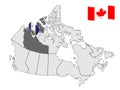 Location of Northwest Territories on map Canada. 3d Northwest Territories location sign. Flag of Northwest Territories.