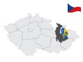 Location Olomouc Region on map Czech Republic. 3d location sign similar to the flag of Olomouc. Quality map with Regions of the