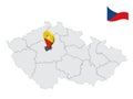 Location Prague Region on map Czech Republic. 3d location sign similar to the flag of Prague. Quality map with Regions of the Cz